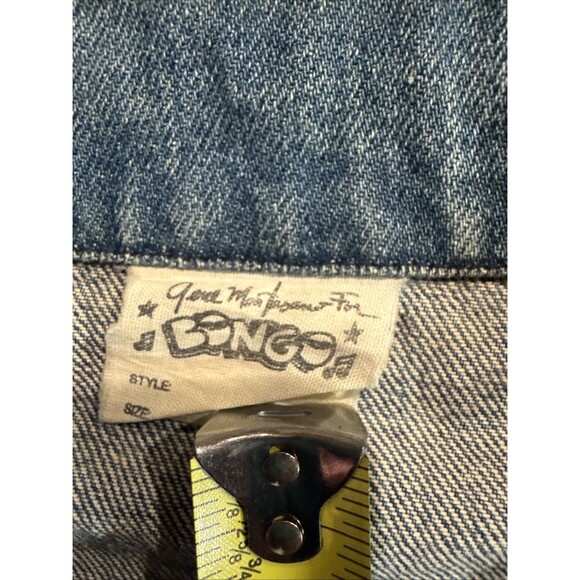 Vintage 80s 90s BONGO Denim Jean Jacket Military Moto Style Shoulder Epaulette - Picture 5 of 11